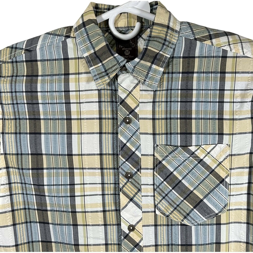 RedHead Shirt Men's‎ Medium Plaid Button Up Short Sleeve Yellow Gray White